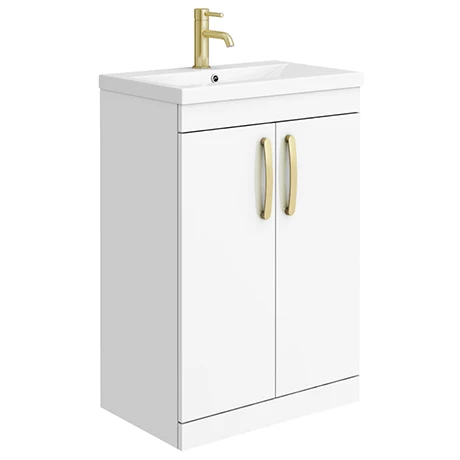 Brooklyn 600mm Gloss White Vanity Unit with Brushed Brass Handles 1 Brooklyn 600mm Gloss White Vanity Unit with Brushed Brass Handles