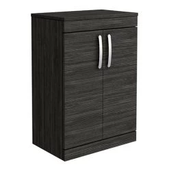 Brooklyn Floor Standing Countertop Vanity Unit - Black - 605mm with Chrome Handles