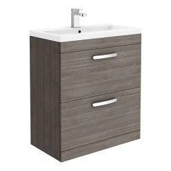 Brooklyn 800mm Grey Avola Vanity Unit - Floor Standing 2 Drawer Unit