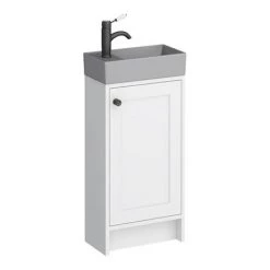 Bromley White Cloakroom Vanity Unit (incl. Grey Basin + Matt Black Handle) -Freestanding Vanity Units Shop BR4WHTMBG d4 460