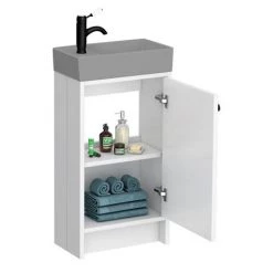 Bromley White Cloakroom Vanity Unit (incl. Grey Basin + Matt Black Handle) -Freestanding Vanity Units Shop BR4WHTMBG d5 460