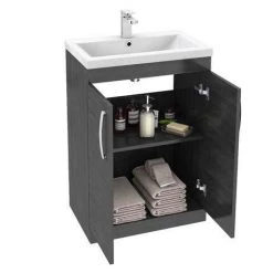 Brooklyn 600mm Black Vanity Unit - Floor Standing 2 Door Unit -Freestanding Vanity Units Shop Brooklyn Black Vanity Unit 600mm d3 460