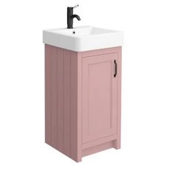 Freestanding Vanity Units Shop 13 Chatsworth Traditional Dusky Pink Vanity - 425mm Wide with Matt Black Handle