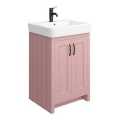 Chatsworth Traditional Dusky Pink Vanity - 560mm Wide with Matt Black Handles 7 Chatsworth Traditional Dusky Pink Vanity - 560mm Wide with Matt Black Handles -Freestanding Vanity Units Shop C56DPKMB D3 460