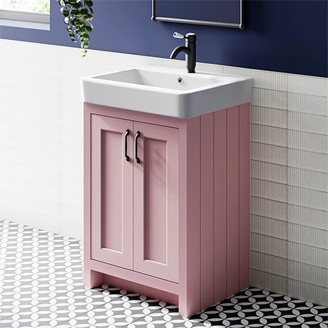 Chatsworth Traditional Dusky Pink Vanity - 560mm Wide with Matt Black Handles 1 Chatsworth Traditional Dusky Pink Vanity - 560mm Wide with Matt Black Handles