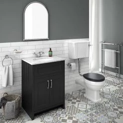Chatsworth Graphite 610mm Vanity with White Marble Basin Top -Freestanding Vanity Units Shop C610BLK WHT n d4 460
