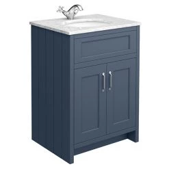 Chatsworth Blue 610mm Vanity with White Marble Basin Top