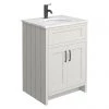 Chatsworth Grey 610mm Vanity with White Marble Basin Top + Matt Black Handles