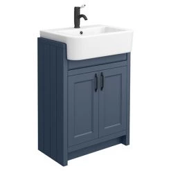 Chatsworth Traditional Blue Semi-Recessed Vanity - 600mm Wide with Matt Black Handles