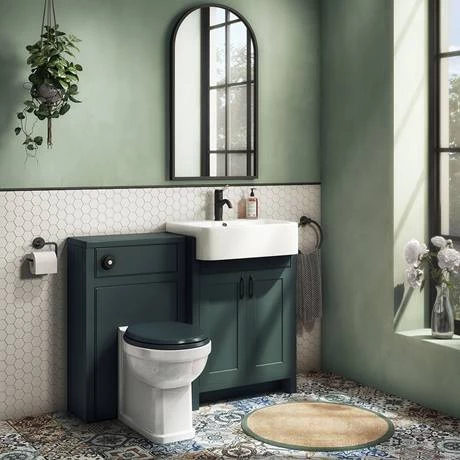 Chatsworth Traditional Green Semi-Recessed Vanity - 600mm Wide with Matt Black Handles 2 Chatsworth Traditional Green Semi-Recessed Vanity - 600mm Wide with Matt Black Handles - Image 2
