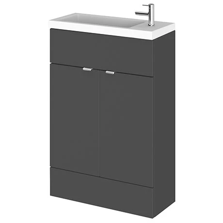 Hudson Reed Fusion Gloss Grey 605x260mm Compact Vanity Unit & Basin 1 Hudson Reed Fusion Gloss Grey 605x260mm Compact Vanity Unit & Basin