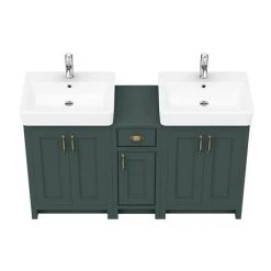 Chatsworth Traditional Green Double Basin Vanity + Cupboard Combination Unit -Freestanding Vanity Units Shop CGRN142PK d4 460