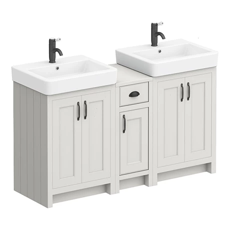 Chatsworth Traditional Grey Double Basin Vanity + Cupboard Combination Unit with Matt Black Handles 1 Chatsworth Traditional Grey Double Basin Vanity + Cupboard Combination Unit with Matt Black Handles