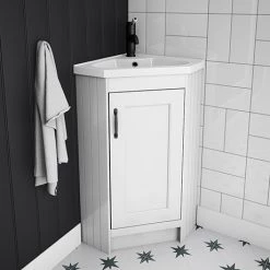 Chatsworth Traditional White Corner Vanity Unit with Matt Black Handle