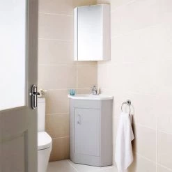 Cove Floor Mounted Corner Vanity Unit - Light Grey - 555mm with Chrome Handle -Freestanding Vanity Units Shop CV401 d2 460