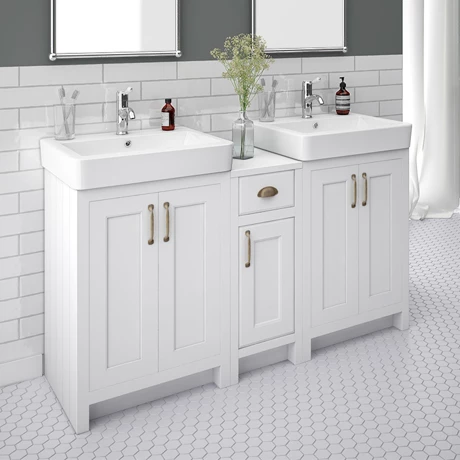 Chatsworth Traditional White Double Basin Vanity + Cupboard Combination Unit 1 Chatsworth Traditional White Double Basin Vanity + Cupboard Combination Unit