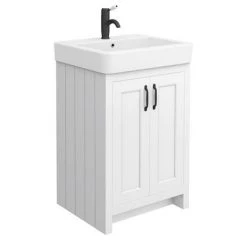 Chatsworth Traditional White Double Basin Vanity + Cupboard Combination Unit with Matt Black Handles 6 Chatsworth Traditional White Double Basin Vanity + Cupboard Combination Unit with Matt Black Handles -Freestanding Vanity Units Shop CWHT142PKMB d2 460