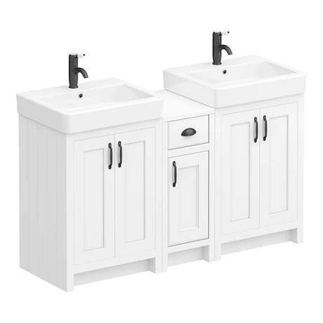 Chatsworth Traditional White Double Basin Vanity + Cupboard Combination Unit with Matt Black Handles 1 Chatsworth Traditional White Double Basin Vanity + Cupboard Combination Unit with Matt Black Handles
