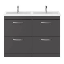 Brooklyn 1205mm Gloss Grey Double Basin 4 Drawer Vanity Unit -Freestanding Vanity Units Shop DBFS12GG4D d3 460