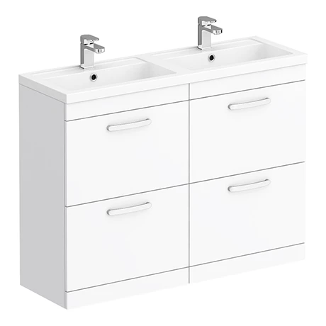 Brooklyn 1205mm Gloss White Double Basin 4 Drawer Vanity Unit 1 Brooklyn 1205mm Gloss White Double Basin 4 Drawer Vanity Unit