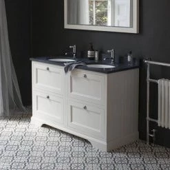 Burlington 130 4-Drawer Vanity Unit & Minerva Worktop with Double Basin - Classic Grey -Freestanding Vanity Units Shop FC10G BC12 D2 460