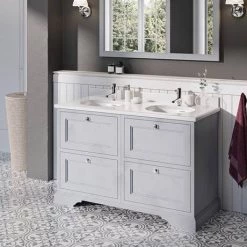 Burlington 130 4-Drawer Vanity Unit & Minerva Worktop with Double Basin - Classic Grey -Freestanding Vanity Units Shop FC10G BC12 D3 460