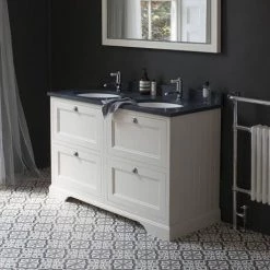 Burlington 130 4-Drawer Vanity Unit & Minerva Worktop with Double Basin - Matt White -Freestanding Vanity Units Shop FC10O BC12 D1 460