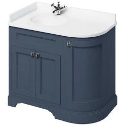 Burlington Floor Standing Corner Vanity Unit - Blue - Left Hand 1000mm with Minerva White Worktop
