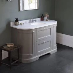 Burlington 134 2-Door/Drawer Curved Vanity Unit & Minerva Worktop with Basin - Dark Olive -Freestanding Vanity Units Shop FC4O BC13 D1 460 2