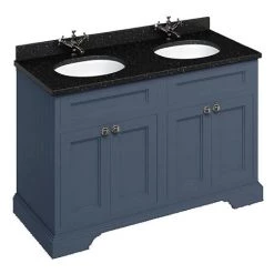 Burlington 130 4-Door Vanity Unit & Minerva Black Granite Worktop with Double Basin - Blue
