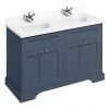 Burlington 130 4-Door Vanity Unit & Minerva White Worktop with Double Basin - Blue