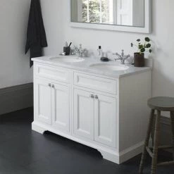 Burlington 130 4-Door Vanity Unit & Minerva Worktop with Double Basin - Classic Grey -Freestanding Vanity Units Shop FC9G BC12 D2 460