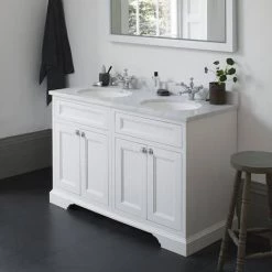 Burlington 130 4-Door Vanity Unit & Minerva Worktop with Double Basin - Matt White -Freestanding Vanity Units Shop FC9O BC12 D1 460