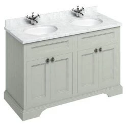 Burlington 130 4-Door Vanity Unit & Minerva Worktop with Double Basin - Dark Olive