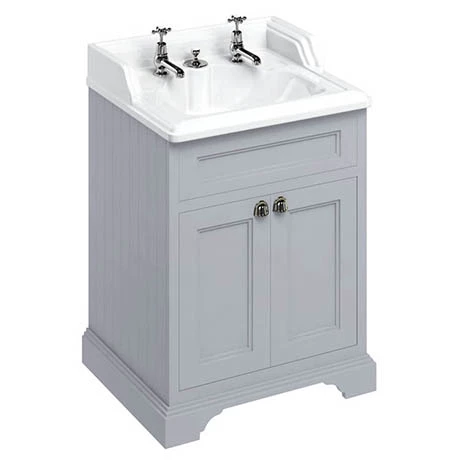 Burlington 65 2-Door Vanity Unit & Classic Invisible Overflow/Waste Basin (Classic Grey - 2 Tap Hole) 1 Burlington 65 2-Door Vanity Unit & Classic Invisible Overflow/Waste Basin (Classic Grey - 2 Tap Hole)