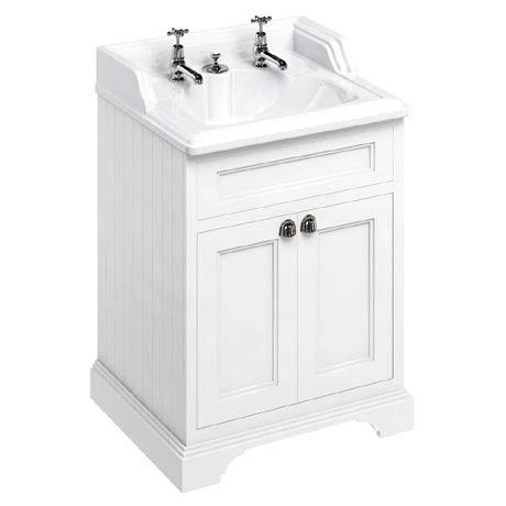 Burlington 65 2-Door Vanity Unit & Classic Invisible Overflow/Waste Basin (Matt White - 2 Tap Hole) 1 Burlington 65 2-Door Vanity Unit & Classic Invisible Overflow/Waste Basin (Matt White - 2 Tap Hole)