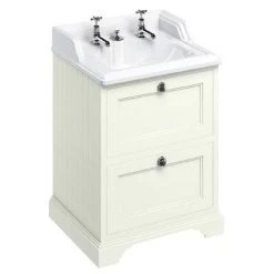 Burlington 65 2-Drawer Vanity Unit & Classic Invisible Overflow/Waste Basin (Sand - 2 Tap Hole)