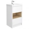 Haywood 500mm Gloss White / Natural Oak 2 Drawer Vanity Unit with Open Shelf + Ceramic Basin