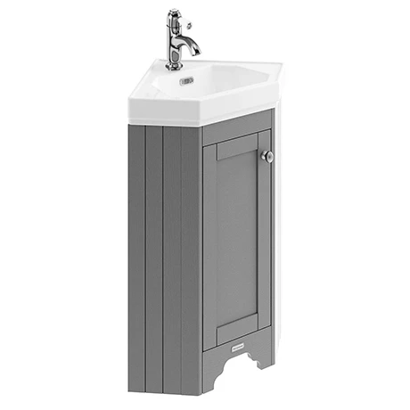 Old London Corner Vanity Unit - Storm Grey - 595mm with Brushed Nickel Handle - LOF209 1 Old London Corner Vanity Unit - Storm Grey - 595mm with Brushed Nickel Handle - LOF209