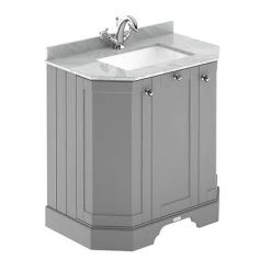Old London Storm Grey Art Deco 750mm Angled Cabinet with Grey Marble Basin Top