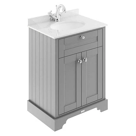 Old London 600mm Cabinet & Single Bowl White Marble Top - Storm Grey 1 Old London 600mm Cabinet & Single Bowl White Marble Top - Storm Grey