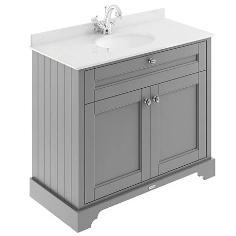 Old London 1000mm Cabinet & Single Bowl White Marble Top - Storm Grey 1 Old London 1000mm Cabinet & Single Bowl White Marble Top - Storm Grey