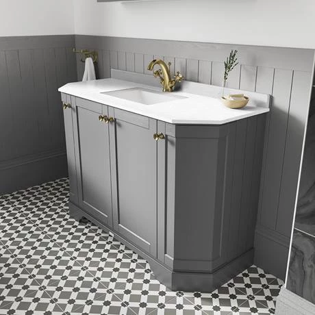 Old London Storm Grey Art Deco 1000mm Angled Cabinet with White Marble Basin Top 2 Old London Storm Grey Art Deco 1000mm Angled Cabinet with White Marble Basin Top - Image 2