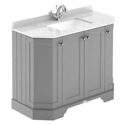 Old London Storm Grey Art Deco 1000mm Angled Cabinet with White Marble Basin Top
