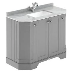 Old London Storm Grey Art Deco 1000mm Angled Cabinet with Grey Marble Basin Top