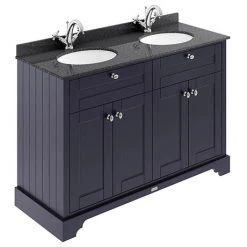 Old London 1200mm Cabinet & Double Bowl Black Marble Top - Twilight Blue