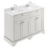 Old London 1200mm Cabinet & Double Bowl White Marble Top - Timeless Sand