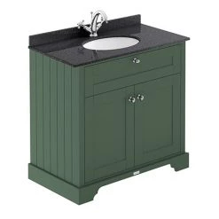 Old London 800mm Cabinet & Single Bowl Black Marble Top - Hunter Green