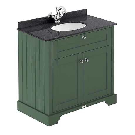 Old London 800mm Cabinet & Single Bowl Black Marble Top - Hunter Green 1 Old London 800mm Cabinet & Single Bowl Black Marble Top - Hunter Green
