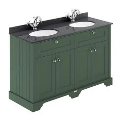 Old London 1200mm Cabinet & Double Bowl Black Marble Top - Hunter Green